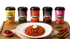 Aram Pokki Korean Instant Topokki Cup in assorted flavors with authentic Korean rice cakes.